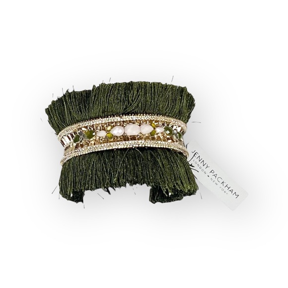new Jenny Packham ❀ Chic Fringed Crystal Gemstones Cuff ❀ Gold + Olive Green ❀ - Picture 13 of 17